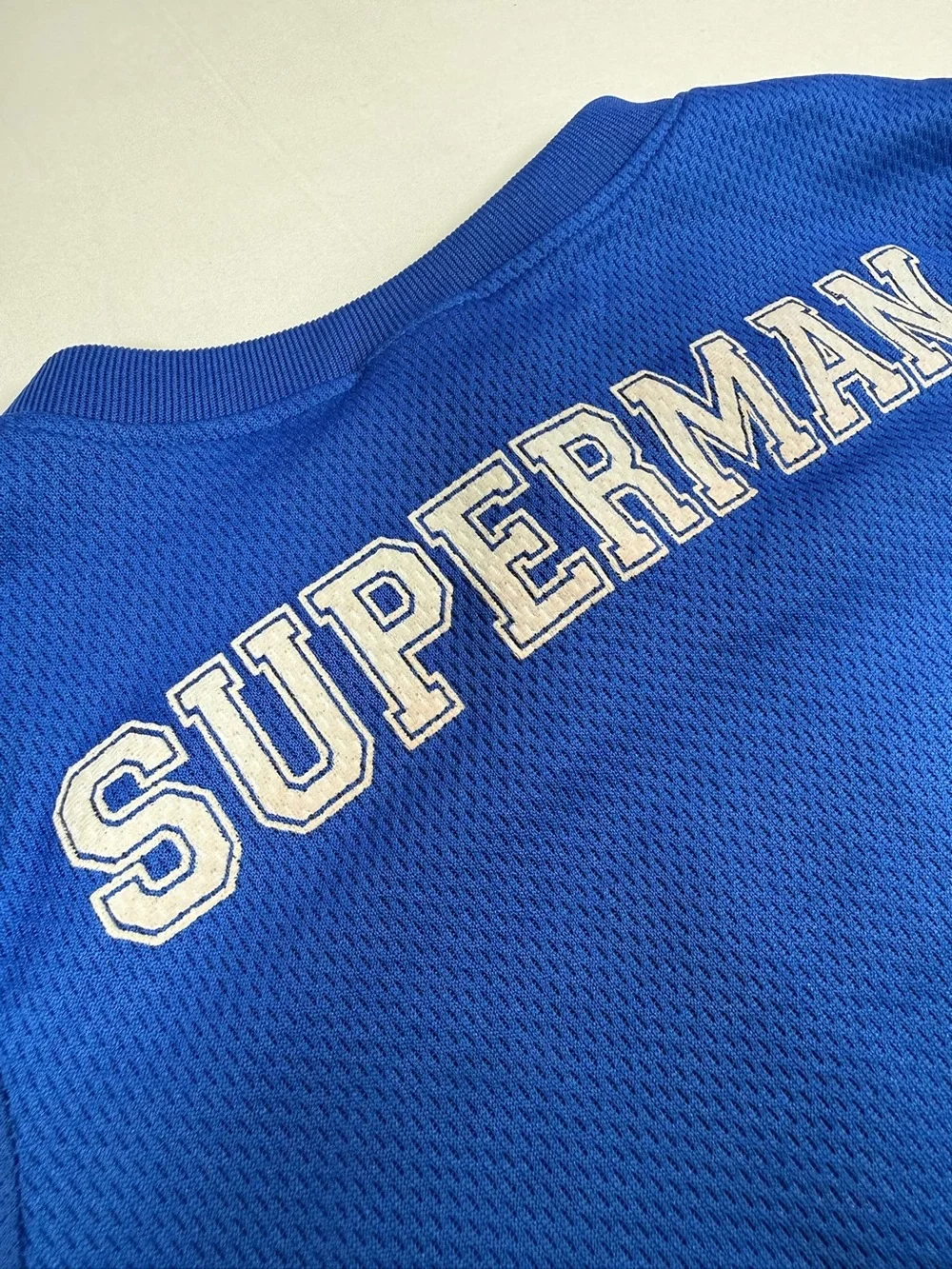 SUPERMAN Football Jersey T-Shirt Toddler 4T Short Sleeve Graphic Tee Superhero